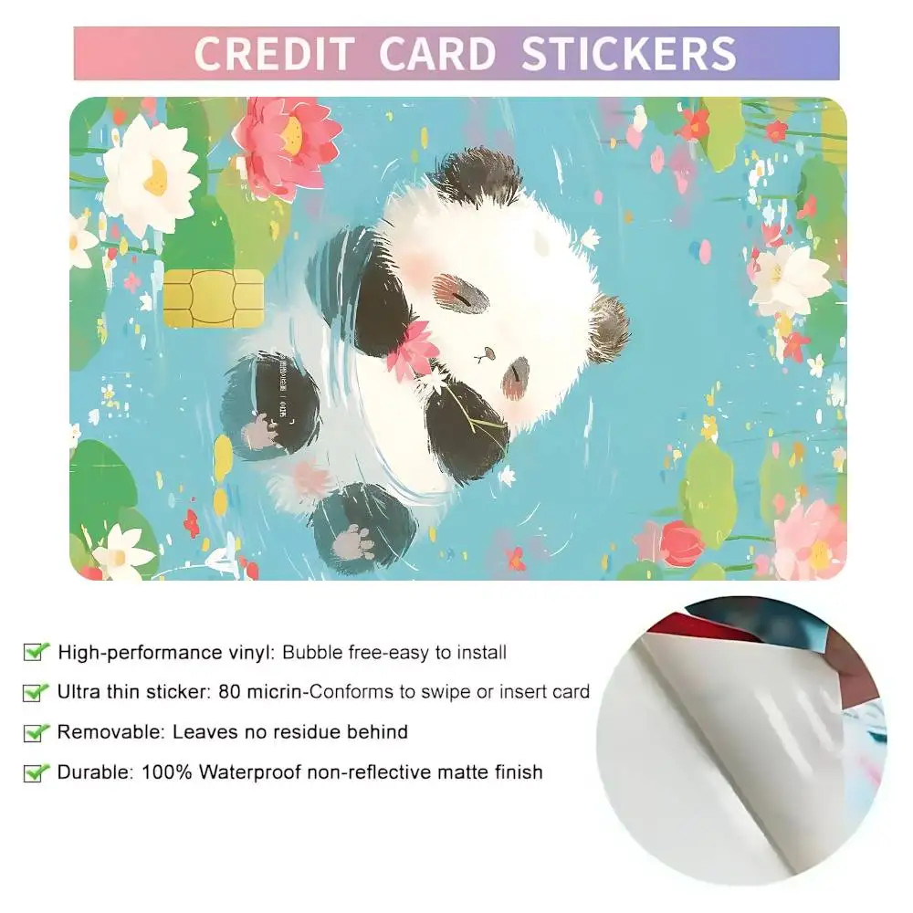Cute Panda Water Splash Card Stickers Cartoon Decorative Small Waterproof Chip 4PCS Card Sticker New Anti-Scratch