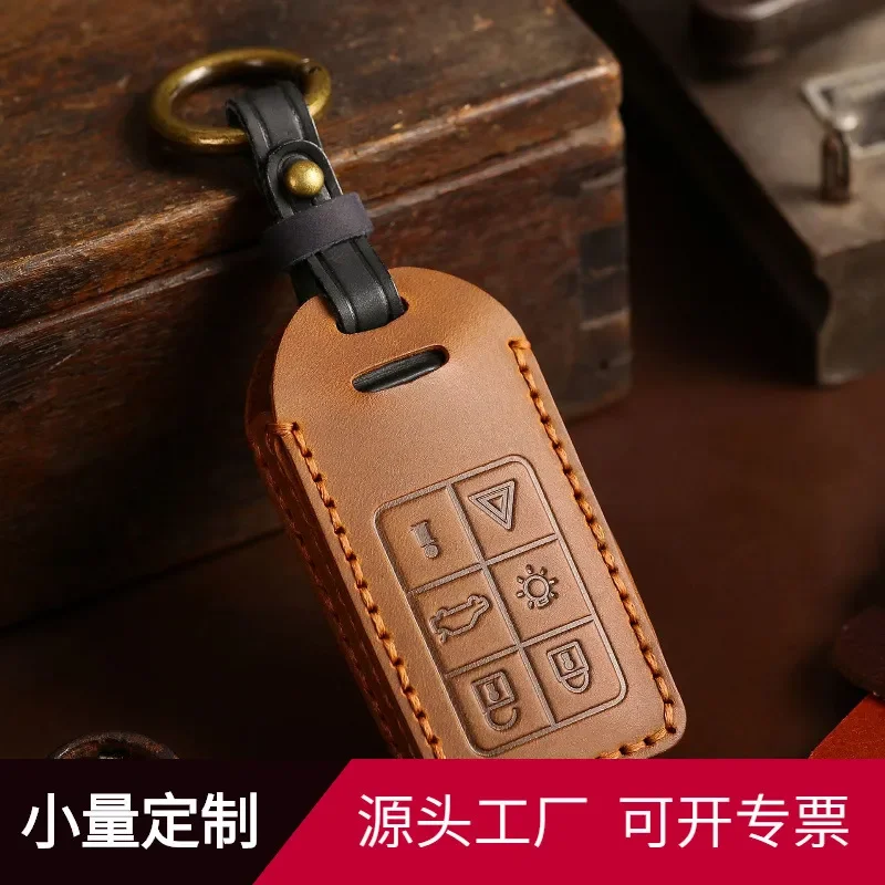for Volvo XC60 Key Bag Genuine Leather Handmade Crazy Horse Leather Car Key Cover Factory Direct