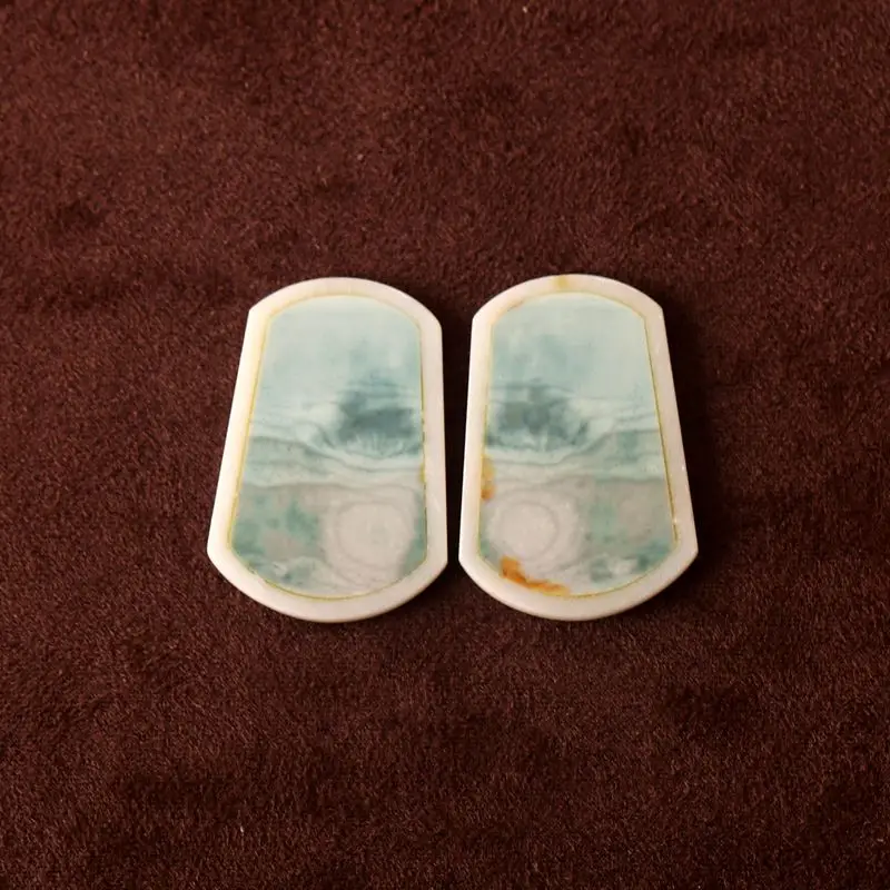 Polished Wave Jasper & White Jade Inlay Earrings Pair Natural Blue-Green White Gemstone Ocean Wave Pattern Coast Style Jewelry