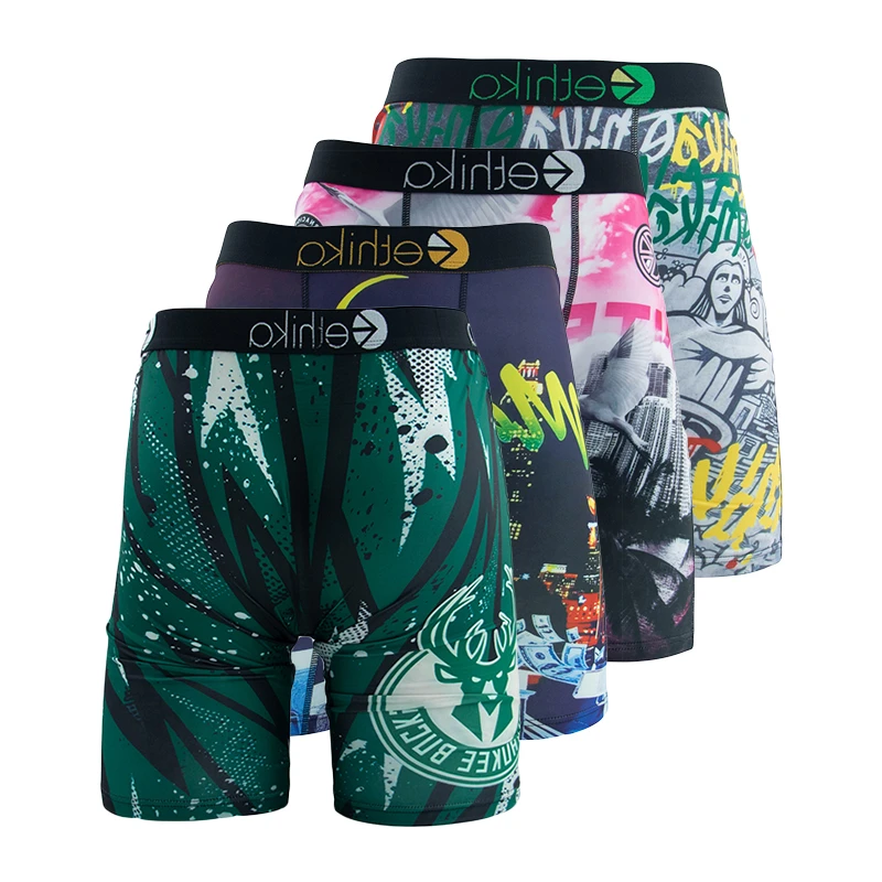 

ETHIKA 4Pcs Men Underwear Boxers Breathable Swimming Man Underpants Plus Size Print Mens Panties Trunks Sexy Men's Boxer Briefs