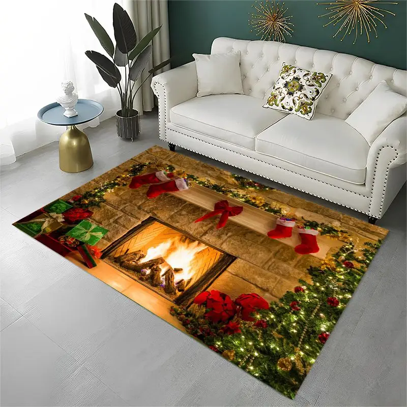 Happy Christmas Non-Slip Area Rug Carpet for Living Room Bedroom Sofa,Xmas Home Decor Doormat Floor Mat,Santa Claus Holiday Rug