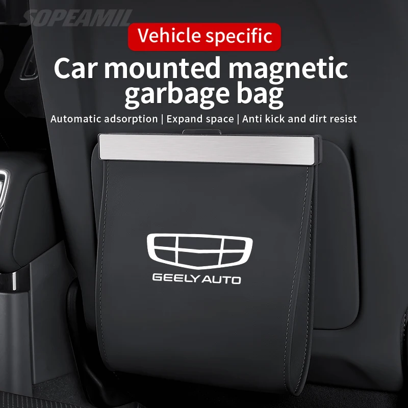 Car Garbage Bag For GEELY Monjaro Coolray GX3 Atlas Boyue Emgrand EC7 EC8 GC6GC9 Magnetic Adsorption Seat Back Hanging Trash can