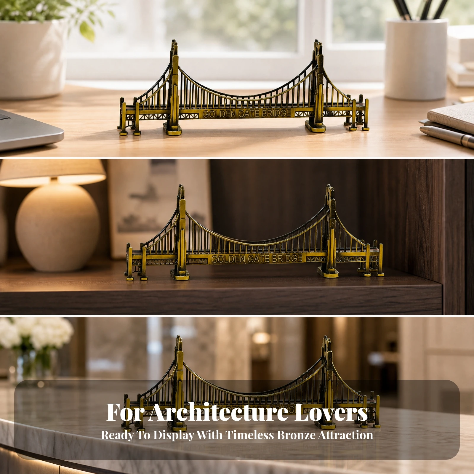 Golden Gate Bridge Model Bronze-Finished Miniature Bridge Model Architectural Model Vintage Sculpture Long-Lasting