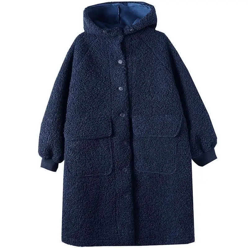 Winter New Women's Cotton Jacket Loose Windbreaker Hooded Imitation Lamb Wool Jacket