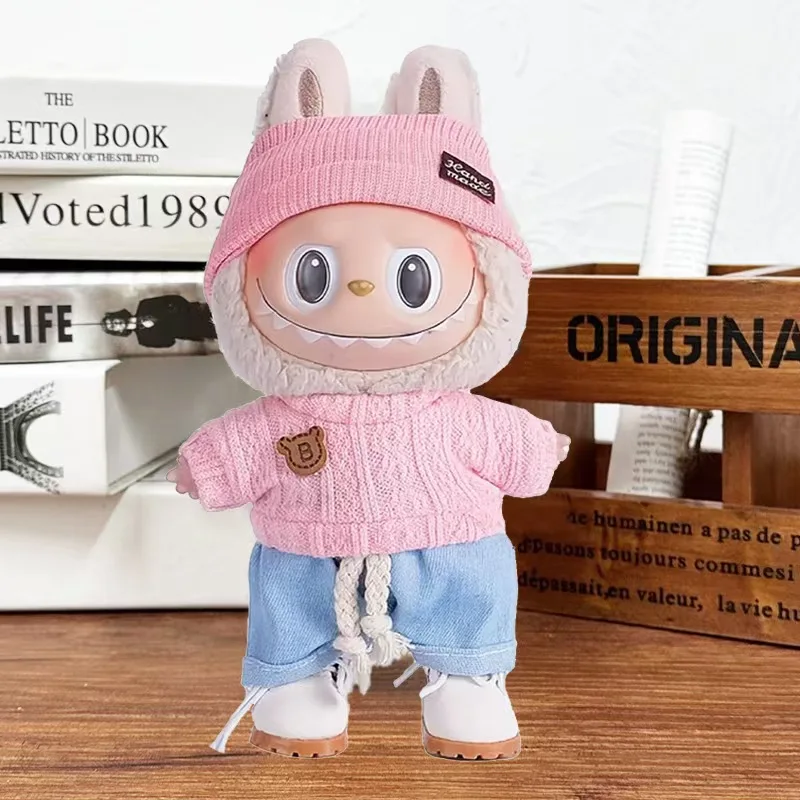 

3-piece labubu clothes set cute Labubu Cotton Doll Love Hoodie Pink Yarn Skirt Clothing Fashion Birthday Gifts
