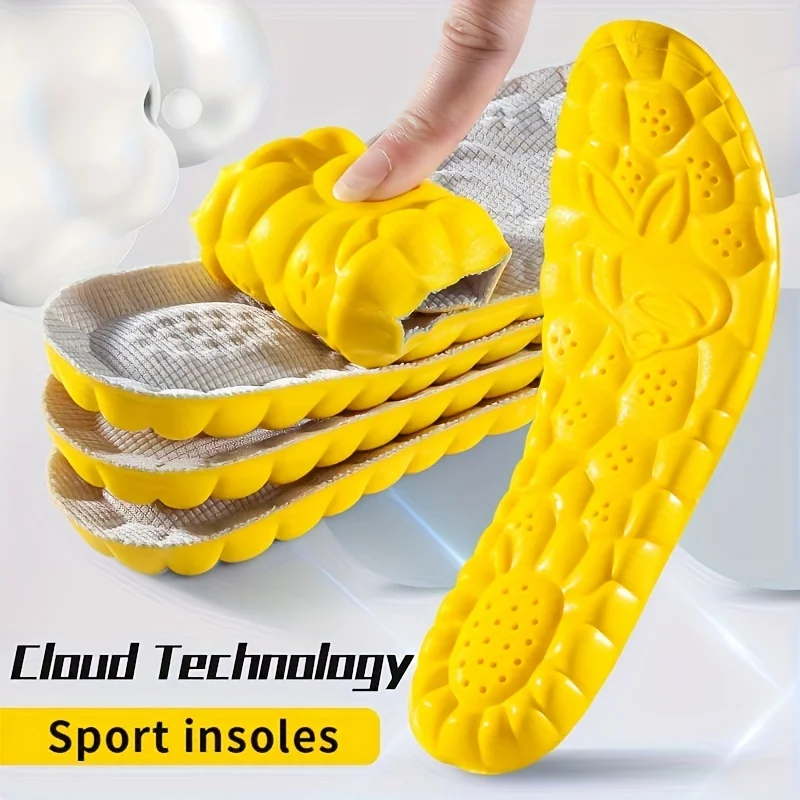 Plantillas deportivas 4D, suela de TPU, almohadillas suaves de alta elasticidad para zapatos, desodorante transpirable, cojín de absorción de impacto, soporte para arco, 2 pares