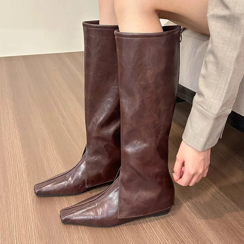 

Fashionable Stiletto Heel Bootcut Boots French Niche Square Toe High Boots Over-the-Knee High Heel Autumn and Winter Long Boots