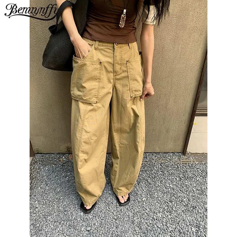 

Benuynffy American Casual Big Pocket Baggy Wide Leg Jeans Women 2026 Spring New Streetwear Loose Cargo Denim Pants Y2k Clothes