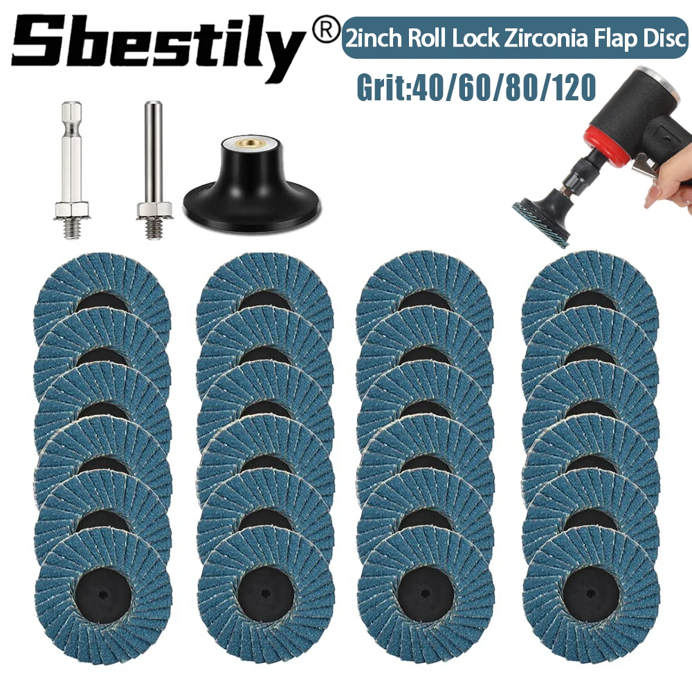 2inch Zirconia Mini Flap Disc Quick Change Sanding Discs Grit 40/60/80/ 120 with 1/4 Disc Pad Holder For Rotary Tool Die Grinder