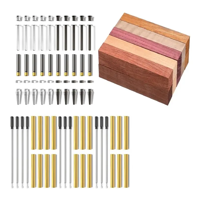 

A92P Lathe Turning Accessories Pen Kits For Woodturning 10 Pack-Titanium-Silver Includes 20 Pieces Hardwood Turning Blanks
