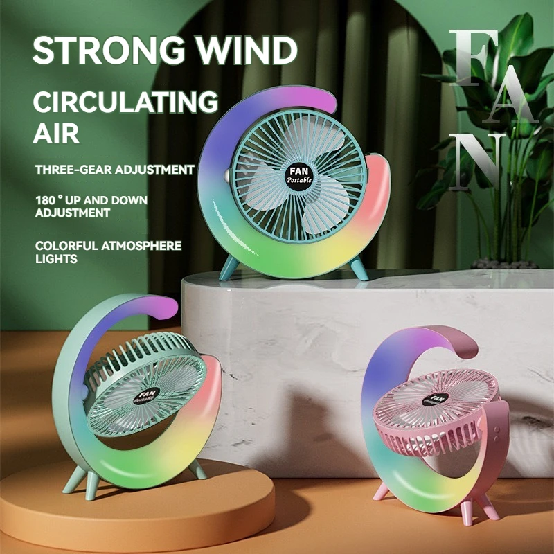 

Настольный USB-вентилятор с радужным светодиодом — перезаряжаемый циркулятор воздуха с красочным световым шоу для дома/готожития/офиса