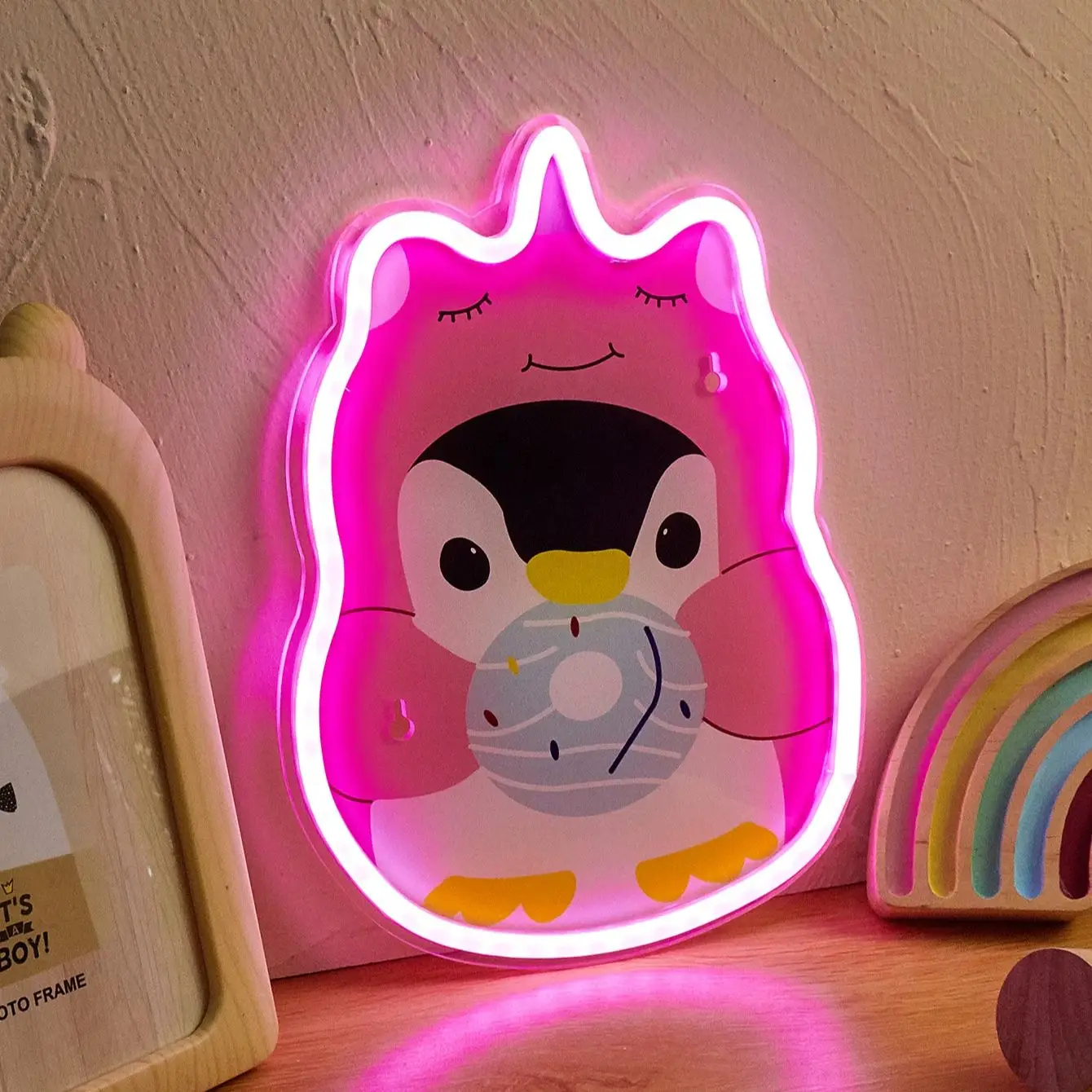 تشي شراء LED النيون البطريق USB بالطاقة النيون علامات ضوء الليل ثلاثية الأبعاد جدار الفن غرفة نوم غرفة المعيشة مصباح ديكور علامات #5