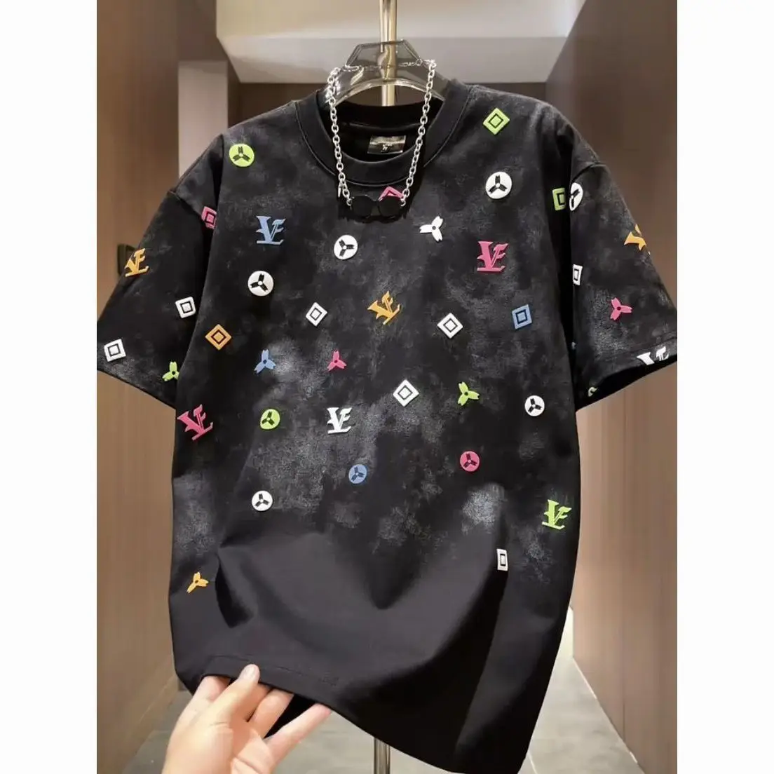 Fashion tie-dye short-sleeved round neck loose new summer fashion brand light luxury men's