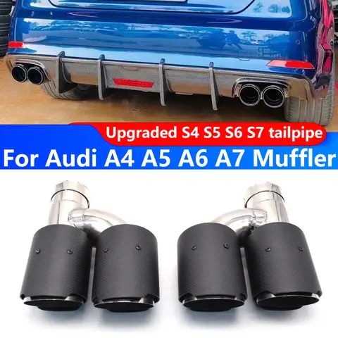1 คู่สําหรับ Audi A4 A5 A6 A7 ท่อไอเสียอัพเกรด S4 S5 S6 S7 tailpipes สแตนเลส, คาร์บอนไฟเบอร์ท่อไอเสียหัวฉีด