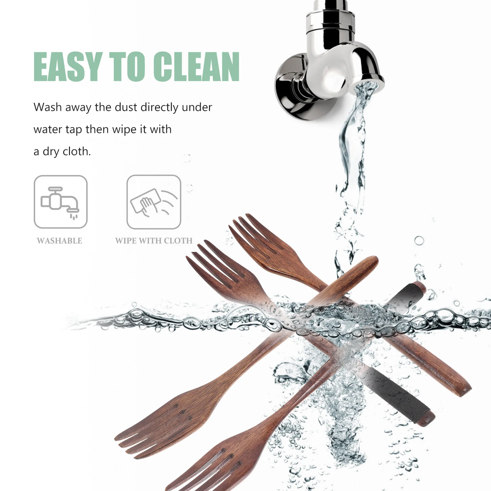 

4Pcs Long Handle Spoon Fork Set Natural Wooden Fork for Mixing Stirring Tasting Serving Dessert Wood Cookware Kitchen Utensil