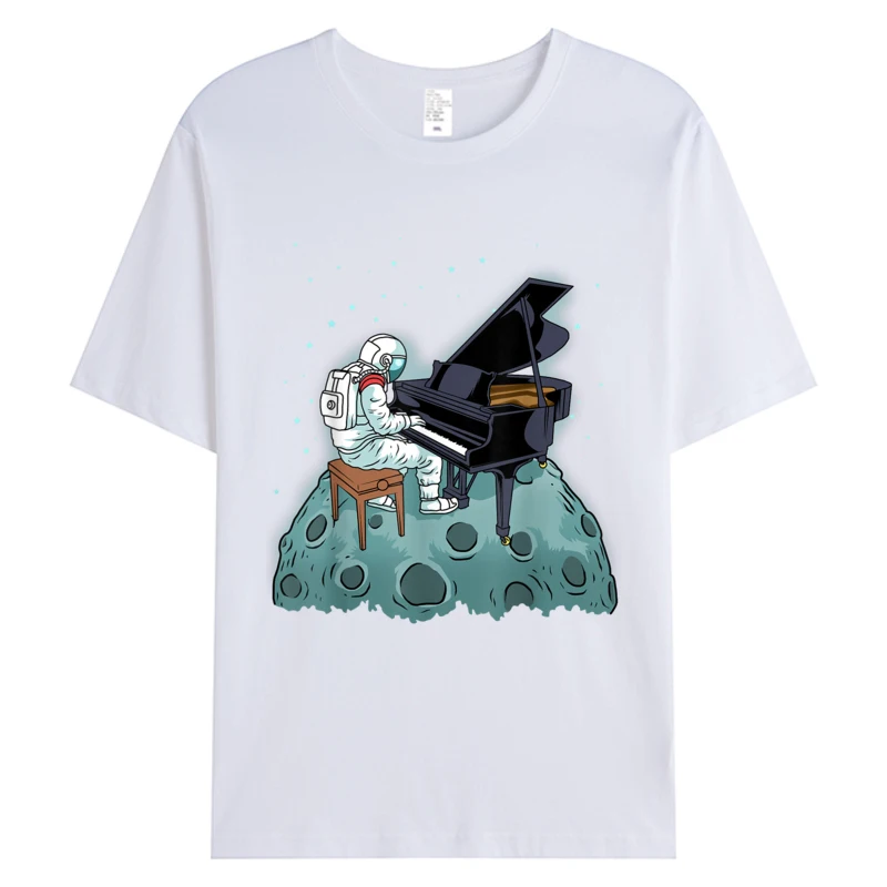 Grand Piano Tops Pianist Gift Astronaut Music Piano Men's Cotton Fabric Casual Holiday O-neck Tshirt