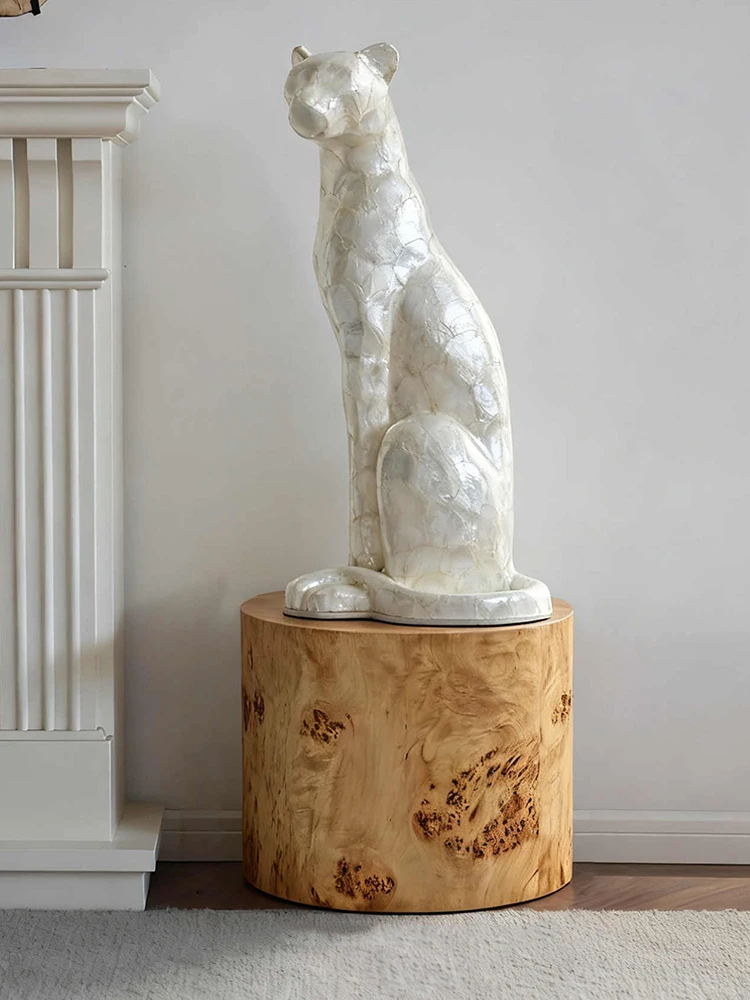 Home Decor Shell Lucky Leopard Statue Large Floor Decor Living Room Entrance Sculpture Model Ornament Housewarming Gift Figurine