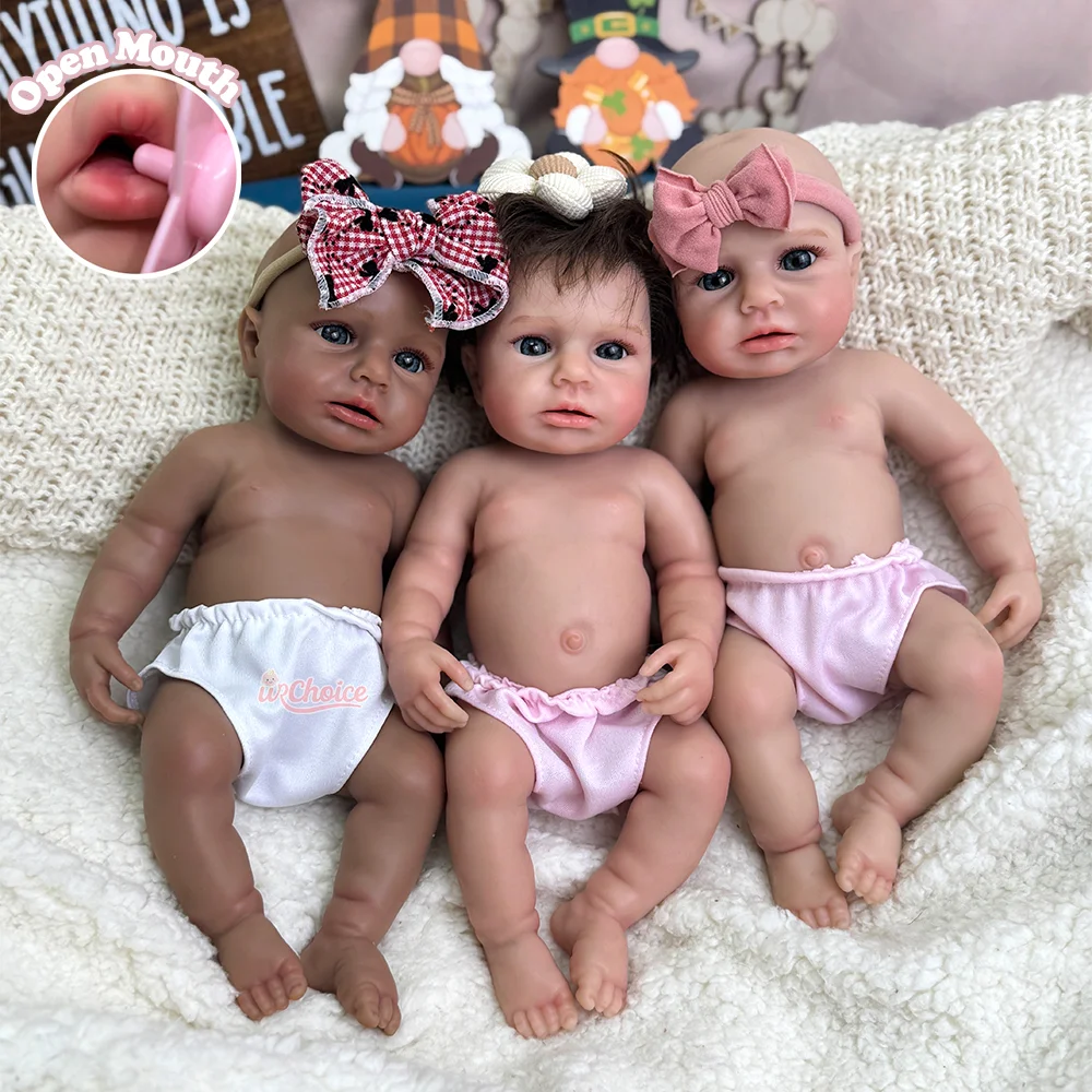 トリプル＆ツインズ 12インチ 女の赤ちゃん はげ頭または髪のあるベイビー 目が開いたシリコンリボーンドール 心理的癒し用