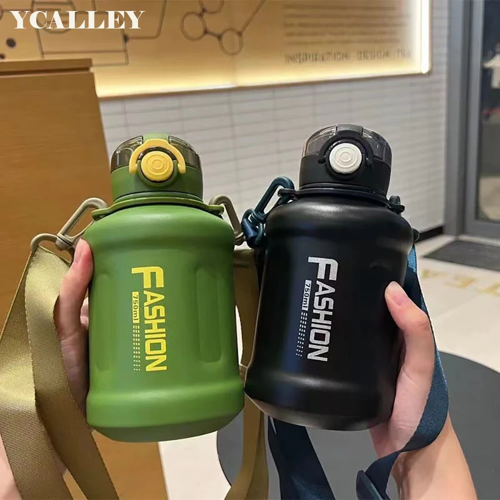 YCALLEY Sports Water Bottle Stainless Steel Insulation Cup With Straw Fitness Outdoor Portable Leak-proof Thermos Water Bottles