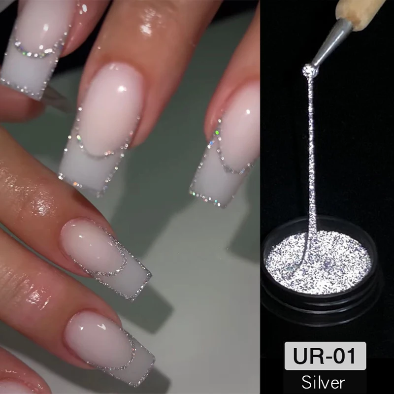 UR SUGAR 7ml Reflective Silver Liner Gel Pull Line Gel French Self-Leveling Semi Permanent Soak Off UV/LED Painting Gel