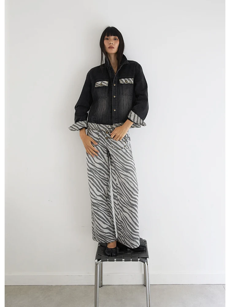 

Джинсы женские Se Jiong Original Design с принтом зебры, винтажные, с заклепками, прямого кроя, из высококачественного хлопка, с завышенной талией