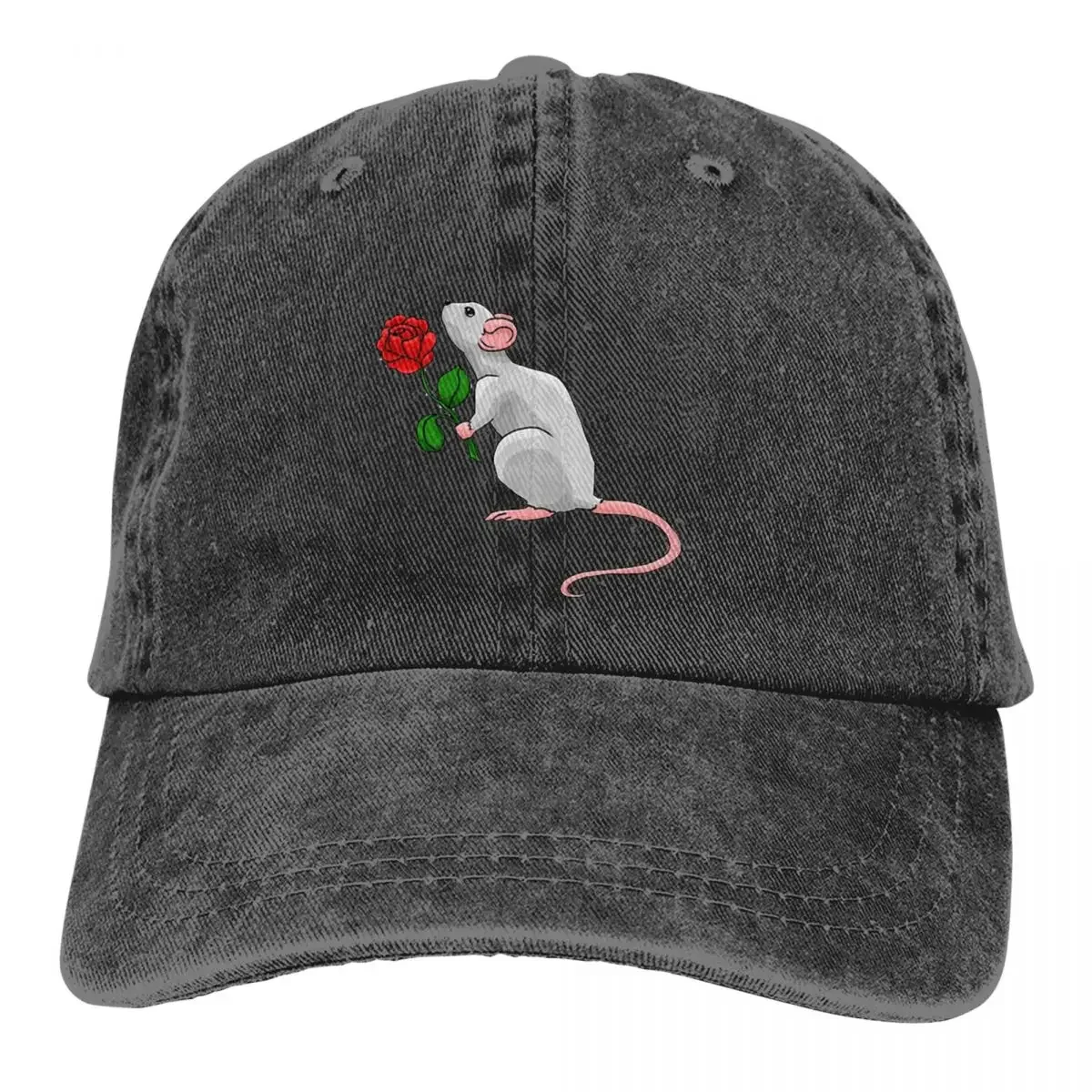 Washed Men's Baseball Cap Valentine's Day Rat With A Rose Trucker Snapback Caps Dad Hat Rose Gollf Hats