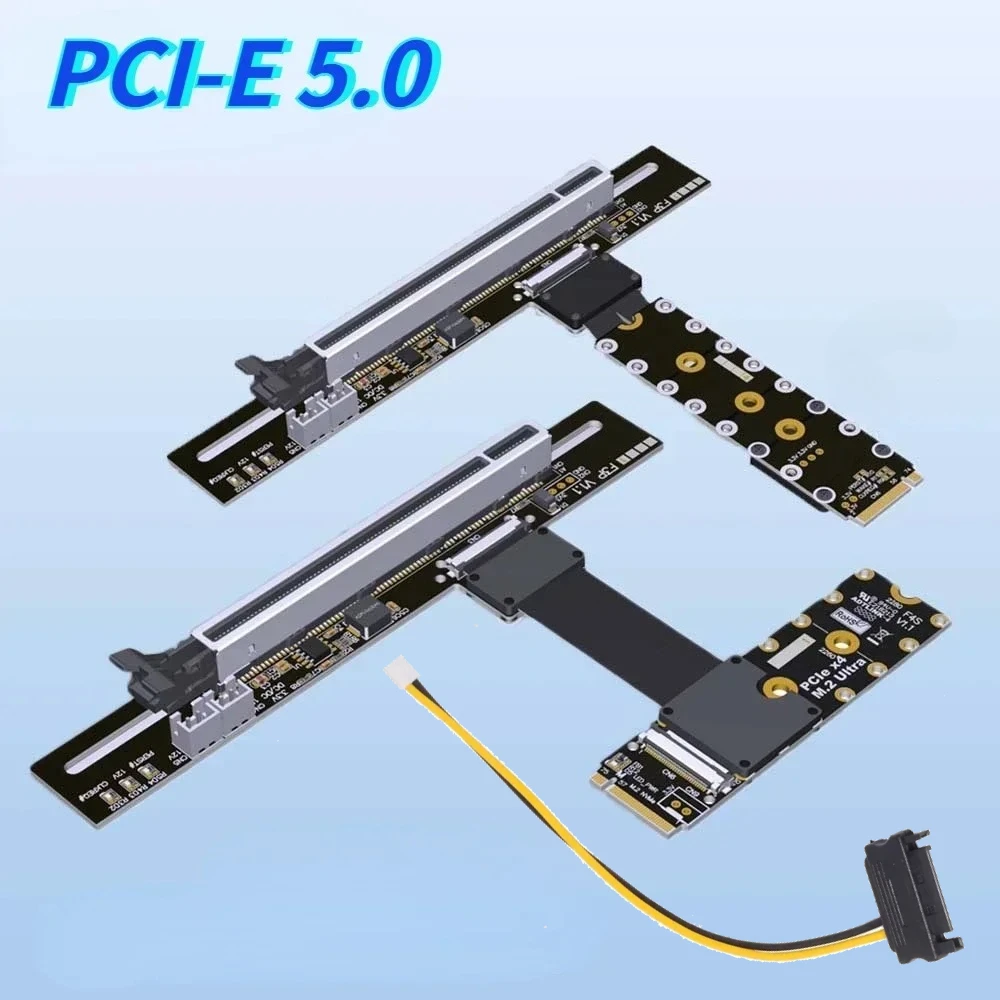 

GEN5 M.2 NGFF NVMe Key M to PCI-E 5.0 x16 Graphics Card FFC Extension Cable M.2 Turn 90 Angled 16x M.2 M2 Riser Card GPU Adapter