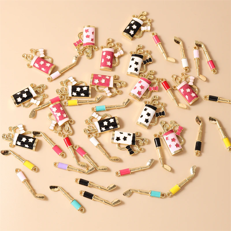 10 Stück Niedliche Emaille-Sport-Golfschläger-Taschenanhänger für Halsketten, Ohrringe, Schlüsselanhänger, DIY-Bastelarbeiten, Schmuckherstellungszubehör – Detail 3