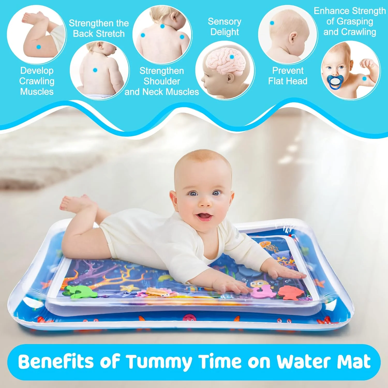 Aufblasbare Bauchzeitmatte, Premium-Baby-Wasserspielmatte für Kleinkinder und sichere hautfreundliche Kleinkinder, Babyspielzeug für 3 bis 24 Monate