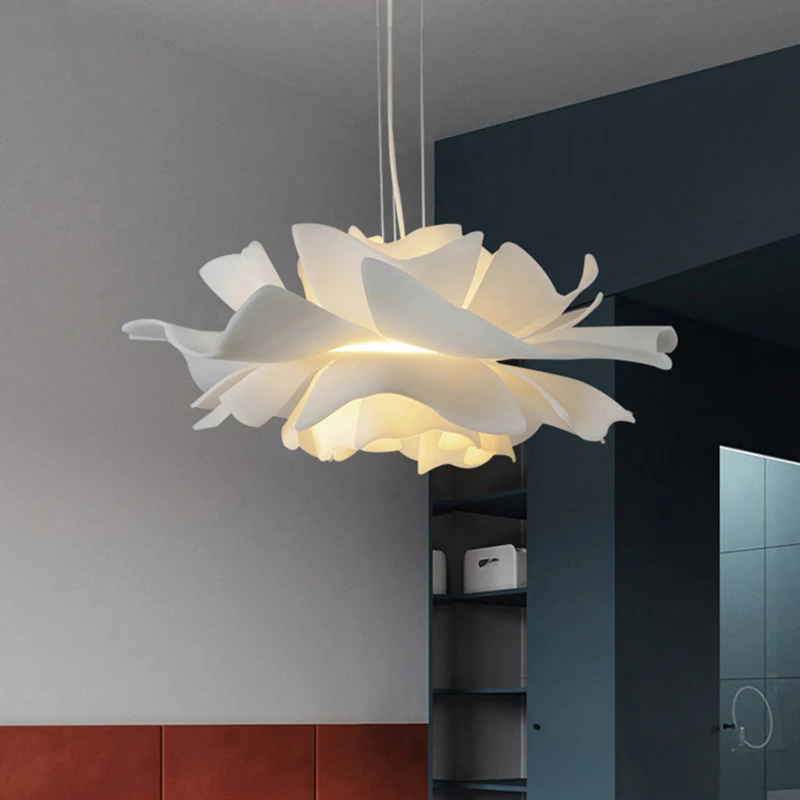 Nordic LED Ceiling Pendant Light For Living Room Bedroom Dining Room Kitchen Flower Shape Chandelier White Acrylic Hanging Lamp