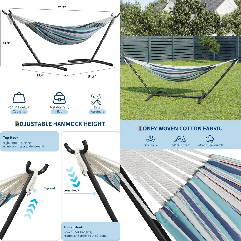 

Double Hammock with oldable Steel Stand and Carry Bag, Standing Hammock, Indoor Outdoor, 450 LBS Weight acity, Suitable or Garde