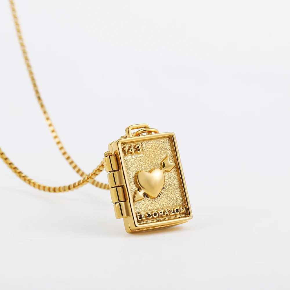 

Gold Plated Stainless Steel Photo Frame Clamp Openable Love Heart Pendant Neckalce for Women Box Chain Necklaces Birthday Gift