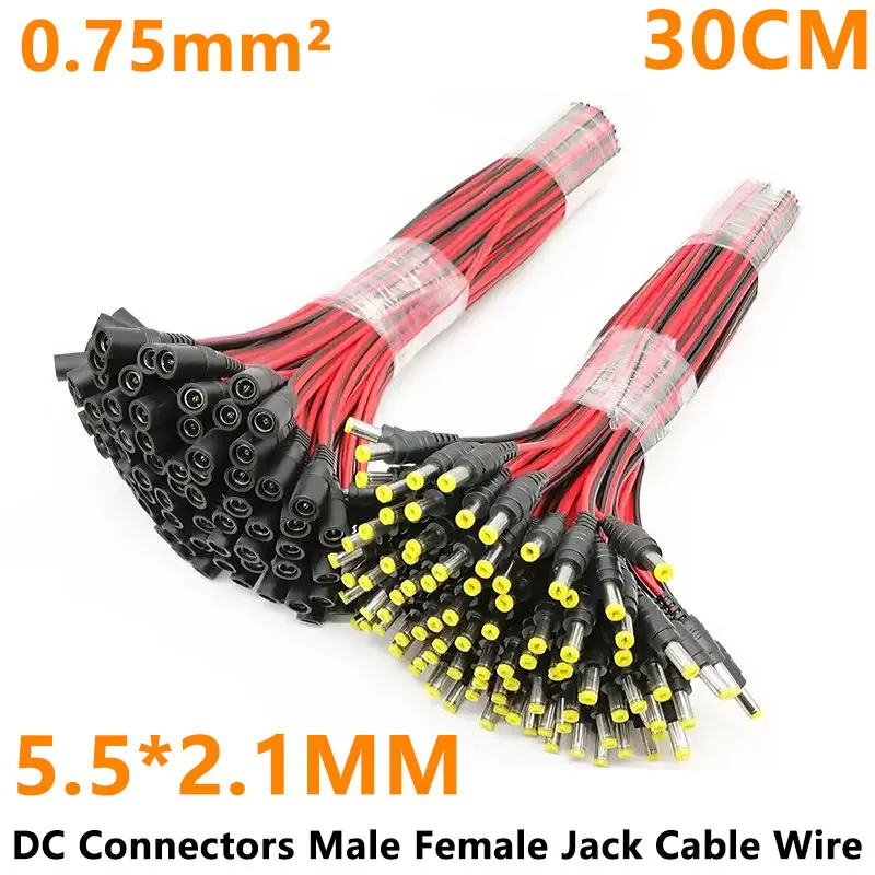 

10PCS DC Connectors Male Female Jack Cable Wire Line Adapter Plug Power Supply 5.5 X 2.1mm for LED Strip Light