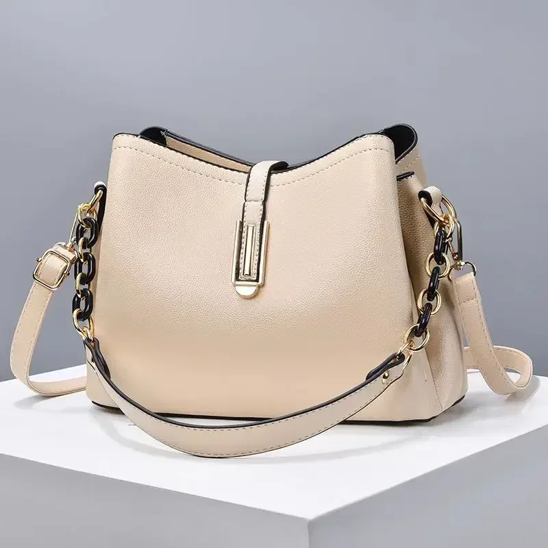 Soft Leather Handbags Women's Bags 2024 New Simple Small Square Bag Casual Ladies Bucket Bag High Quality Shoulder Crossbody Bag