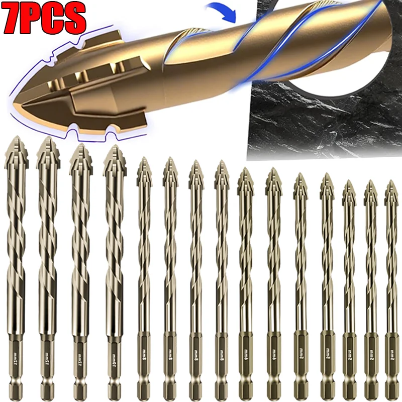 Сверло эксцентриковое четырехгранное с косой головкой и зубчатым наконечником, высокопрочное, для плитки, бетона, стекла, керамики, спиральное, инструмент для сверления