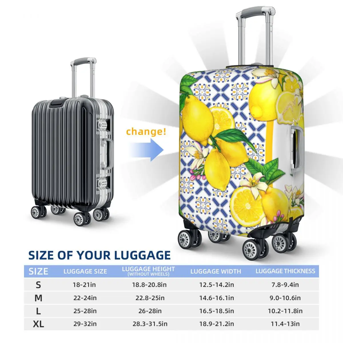 Custom Mediterranean Tiles Summer Fruit Lemons Luggage Cover Elastic Travel Suitcase Protective Covers Suit For 18-32 inch