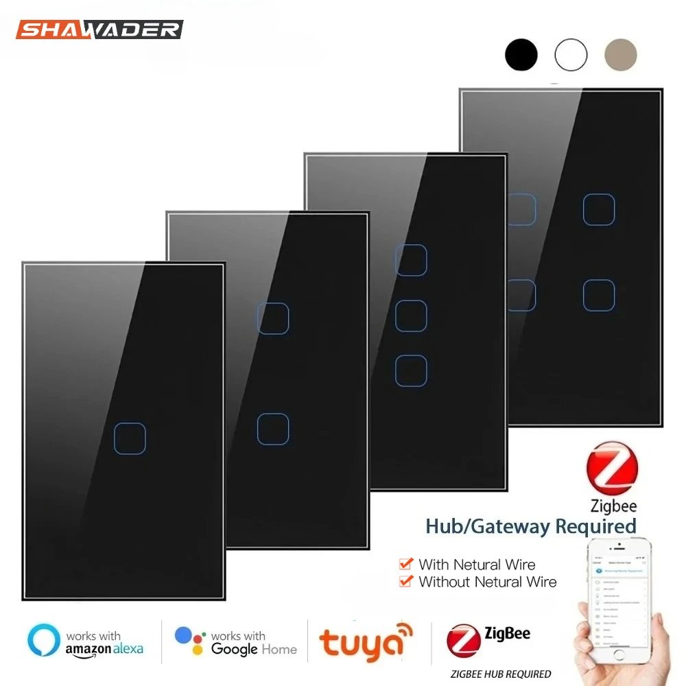 

Умный настенный высветильник ель Zigbee, лампа со стеклянной сенсорной панелью и дистанционным управлением, 2/3 путей, работает с Tuya Alexa Google Home