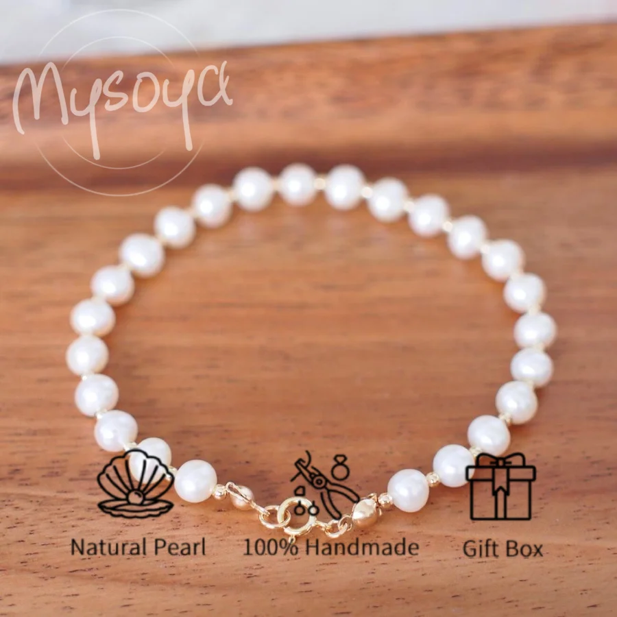 

MYSOYA 4-5 мм браслет из пресноводного жемчуга с подарочной коробкой, ювелирные изделия унисекс, идеальный подарок на свадьбу, день рождения, Рождество, Новый год