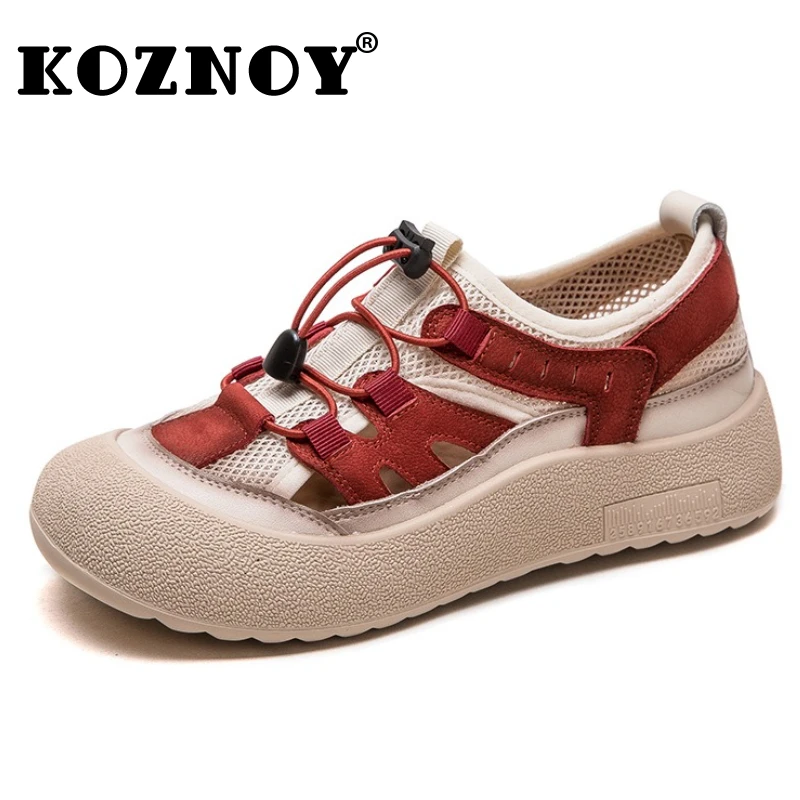 

Koznoy 3.5cm Air Mesh Suede Cow Genuine Leather Ethnic Moccasins Rubber Native Flats Lace Up Shoes Mary Jane Loafer Women Comfy