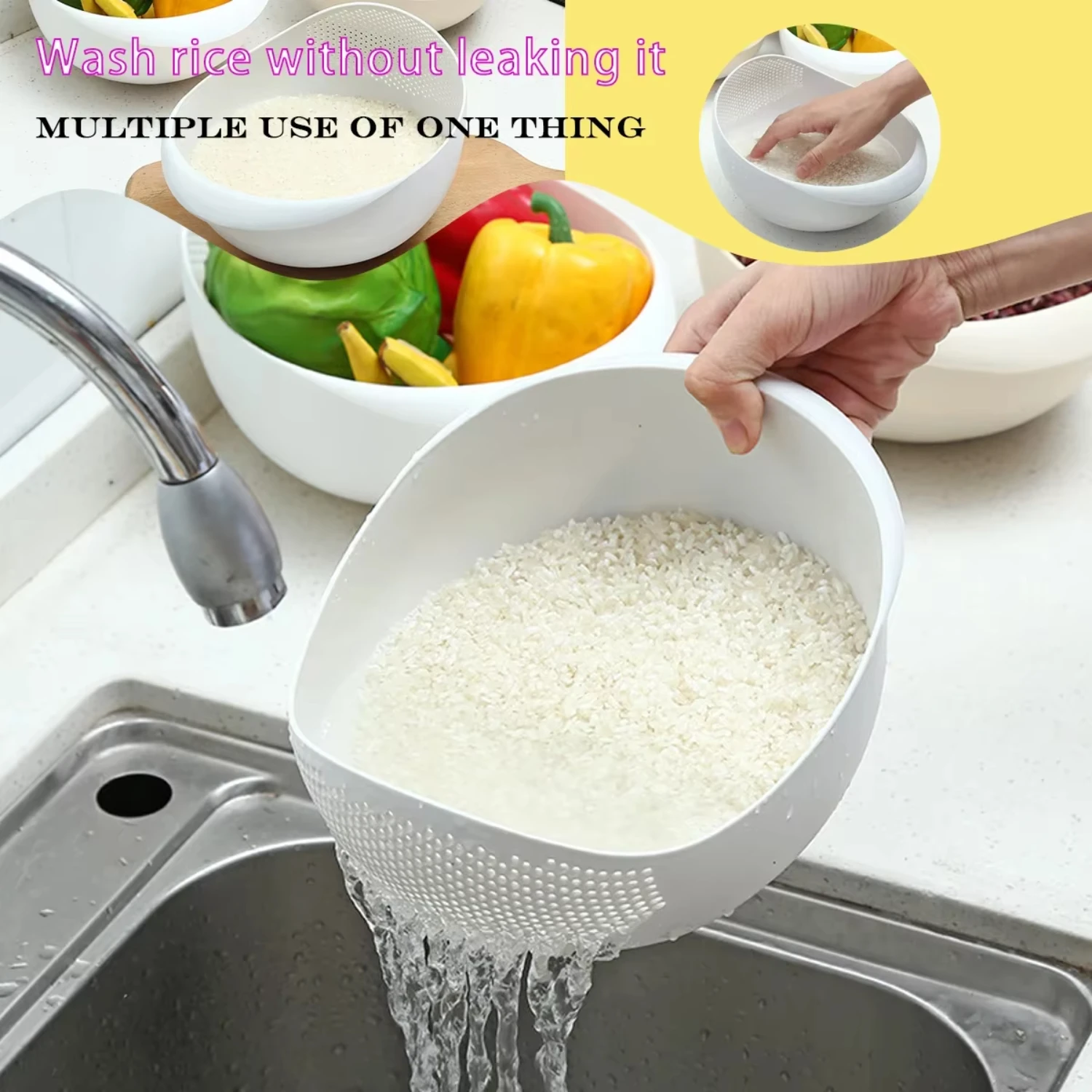 All-purpose rice drainage basket, fruit and vegetable drainage, kitchen tool accessories