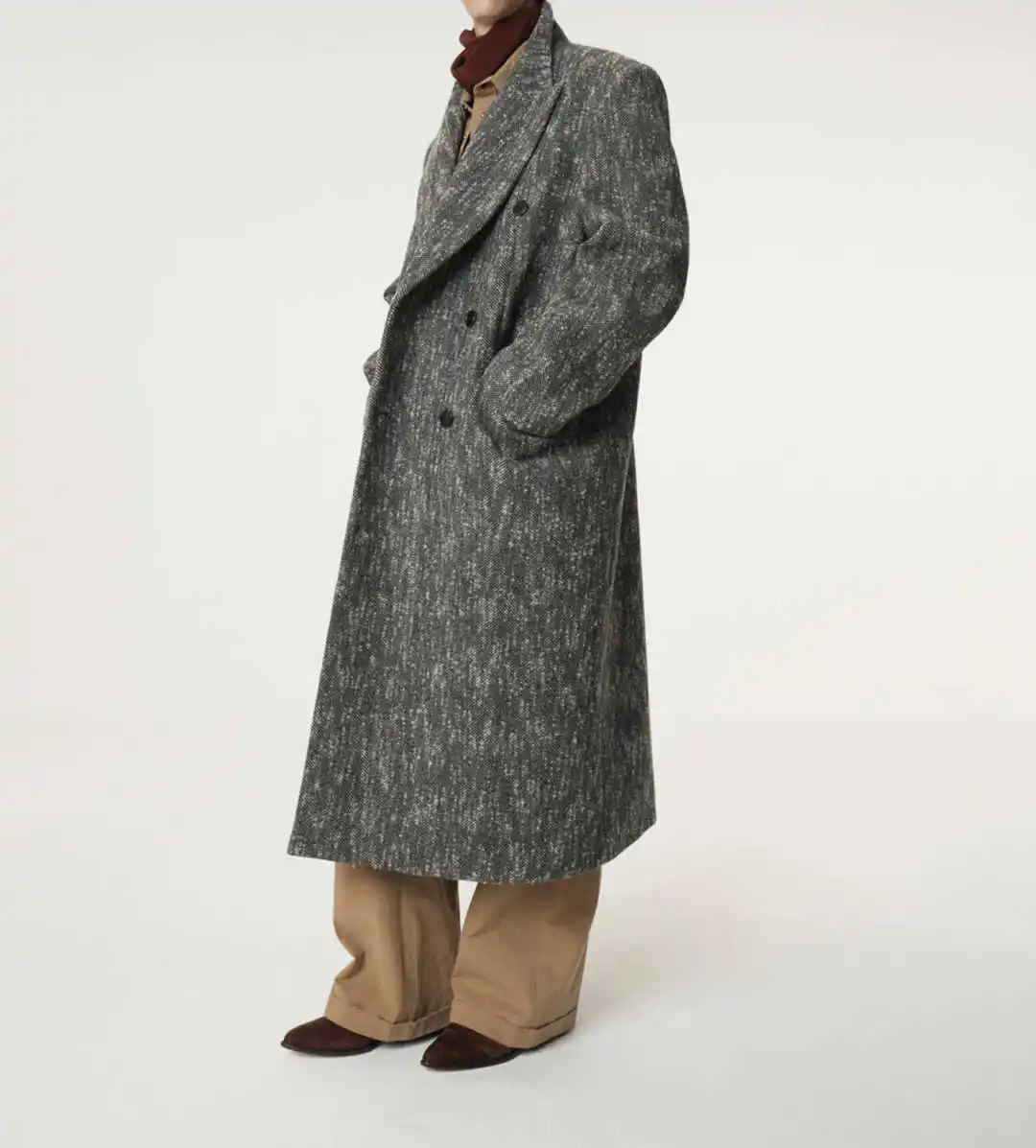 الخريف الشتاء الرجال معطف طويل سميكة الدافئة الصوف يمزج معطف مزدوج الصدر مناسبة عمل عادية مخصصة