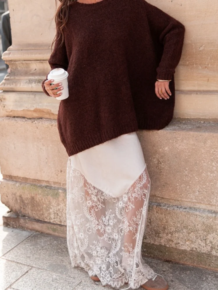 Elegancka czarna satynowa spódnica damska z patchworkiem, codzienna, z wysokim stanem, do kostek, modna, klasyczna spódnica, odzież damska, styl Y2K