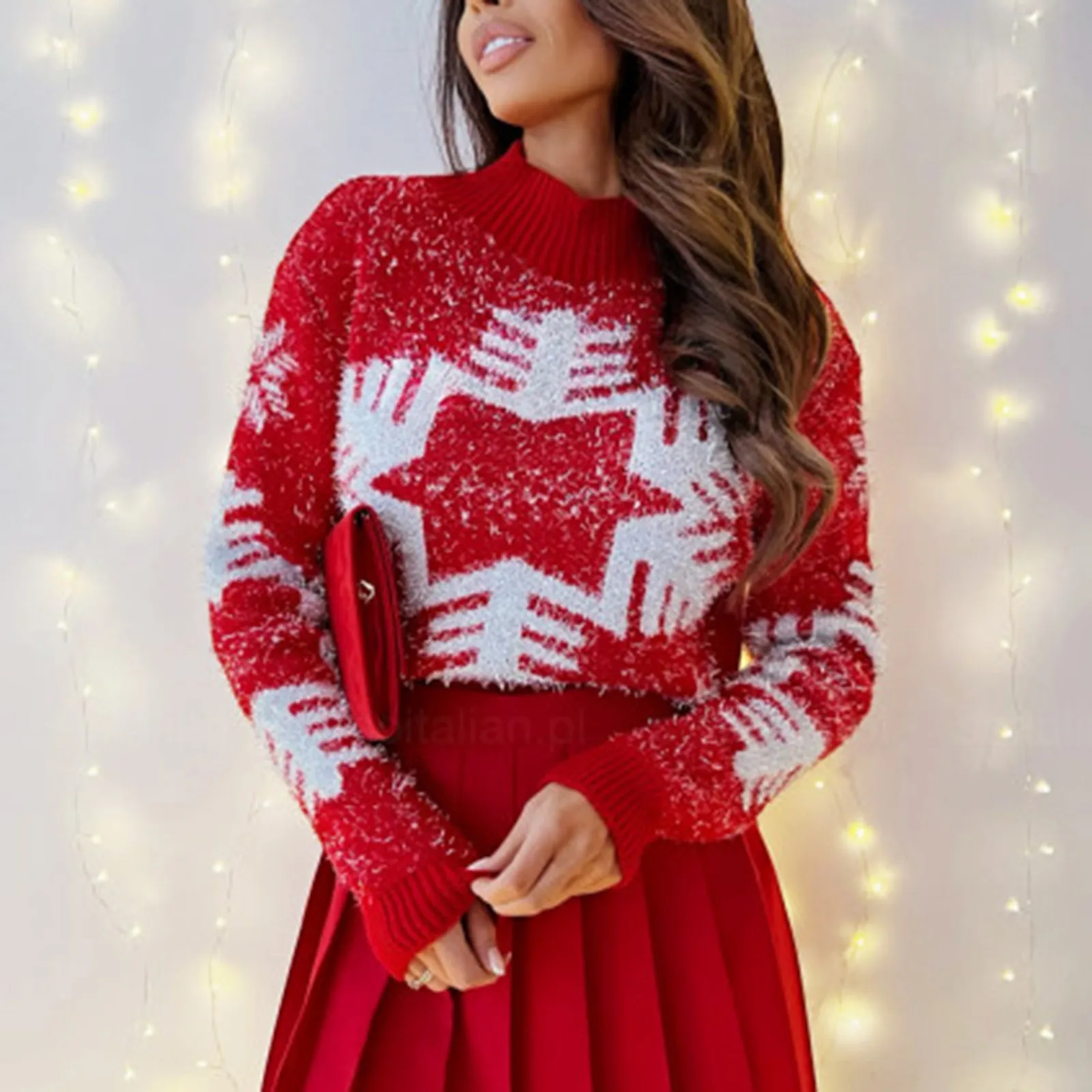 

Women Christmas Snowflake Knitted Sweater Long Sleeve Crew Neck Print Jacquard Pullover Female Warm Winter 2023 Knitwear