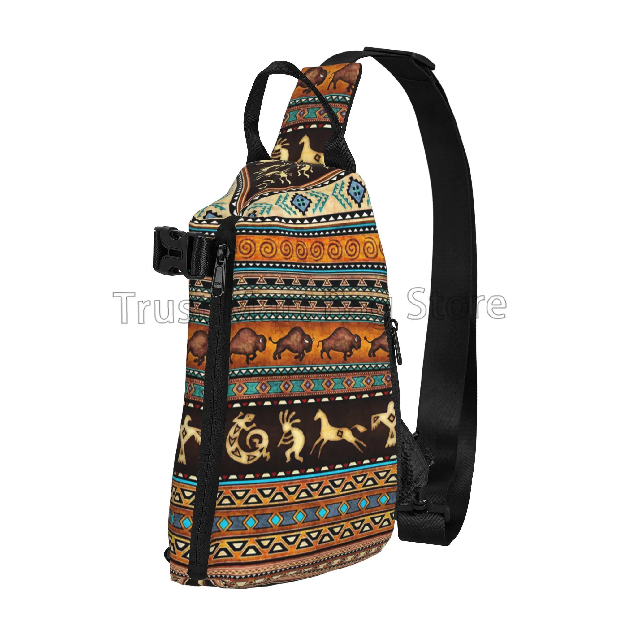 Boho Ethnic Pattern Sling Bag Crossbody Backpack Unisex Casual Chest Bag with Adjustable Shoulder Travel Hiking Casual Daypack