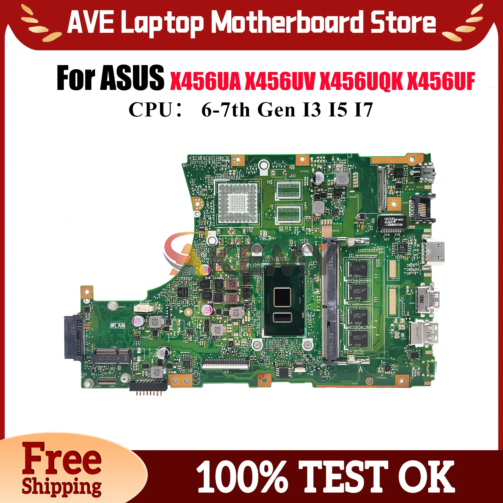 

X456UA Материнская плата для ноутбука ASUS VivoBook X456UQK A456U F456U X456UVK R457U X456UB X456U X456UF Материнская плата с процессором I3 I5 I7
