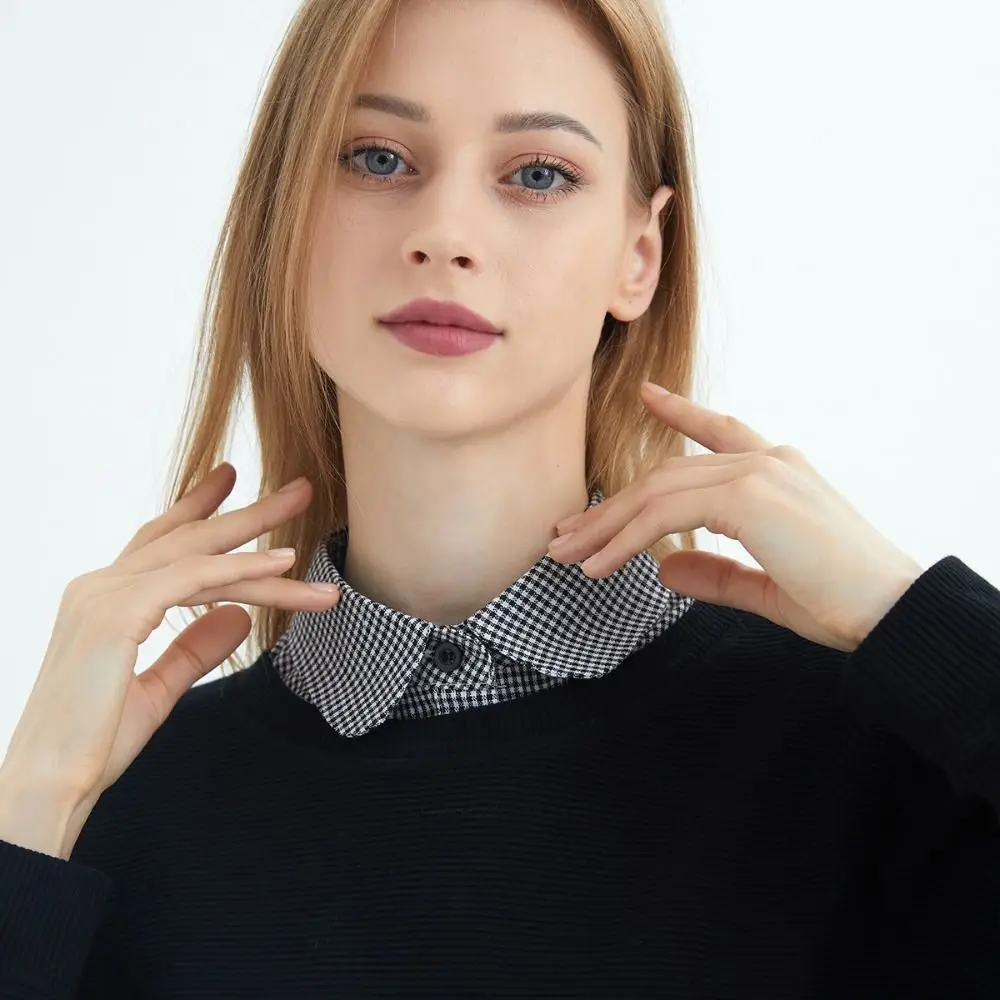 Detachable Plaid Fake Collar Black Houndstooth Adjustable Neckline Korean Style Sharp Collar Lapel Half Shirt Scarf Accessories