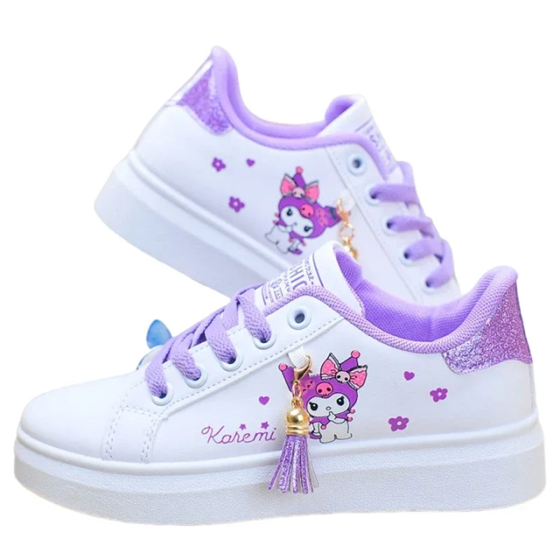 2024 New Kuromi Board Shoes Kawaii Sanrio Anime Sneakers Girl Heart Cartoon Cute Children Small White Shoes Tide Gift for Kids