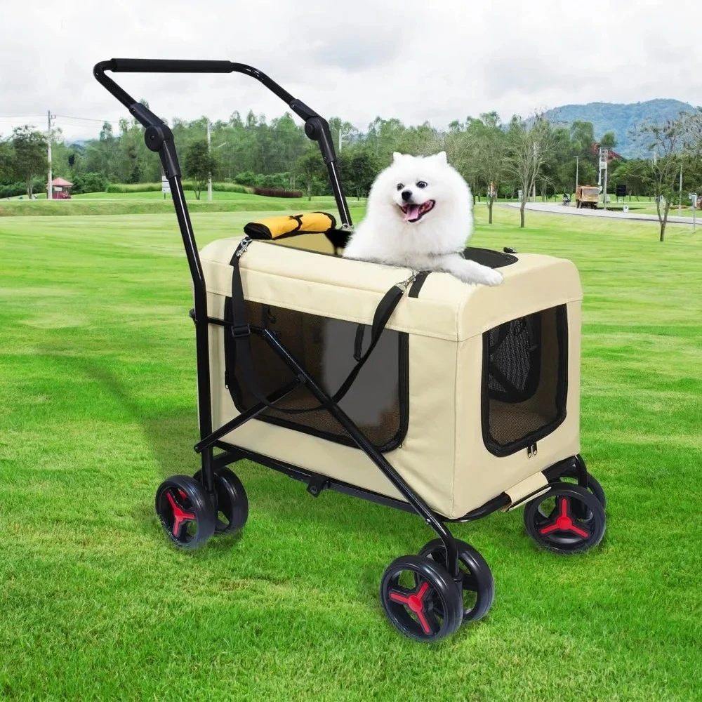

Pet Carrier with 4 Wheels, Detachble,Clean and Replace Pet Basket, Portable and Foldable Pet Travel Stroller for Small/Medium Do