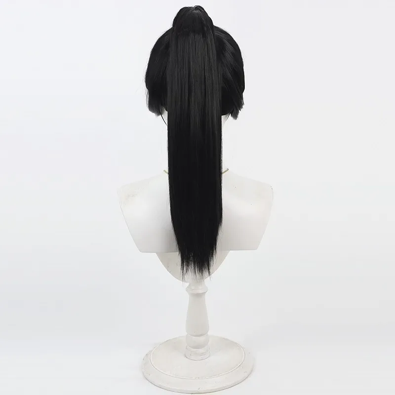 Ne Zha 2 Mrs. Yin Cosplay Wig Ne Zha Mother Mrs. Yin 55cm Long Black Ponytail Wig Synthetic Hair Heat Resistant