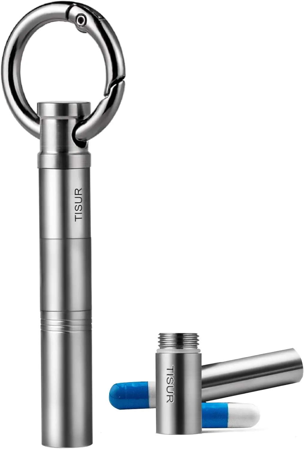 TISUR Small Keychain Pill Holder ,Titanium Metal Travel Pill Case Portable Pill Organizer Container for Purse Waterproof C34 - view 2